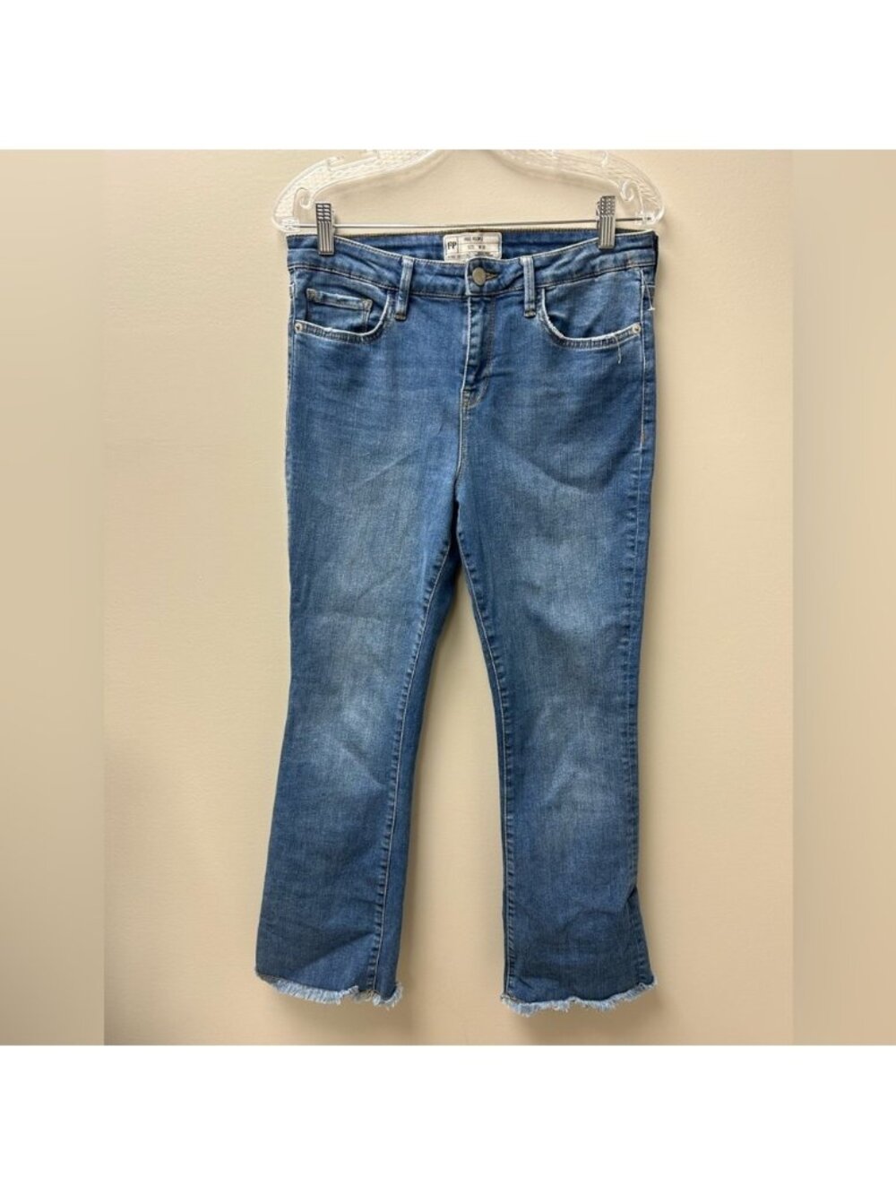 Free People Medium Wash Fray Hem Jeans